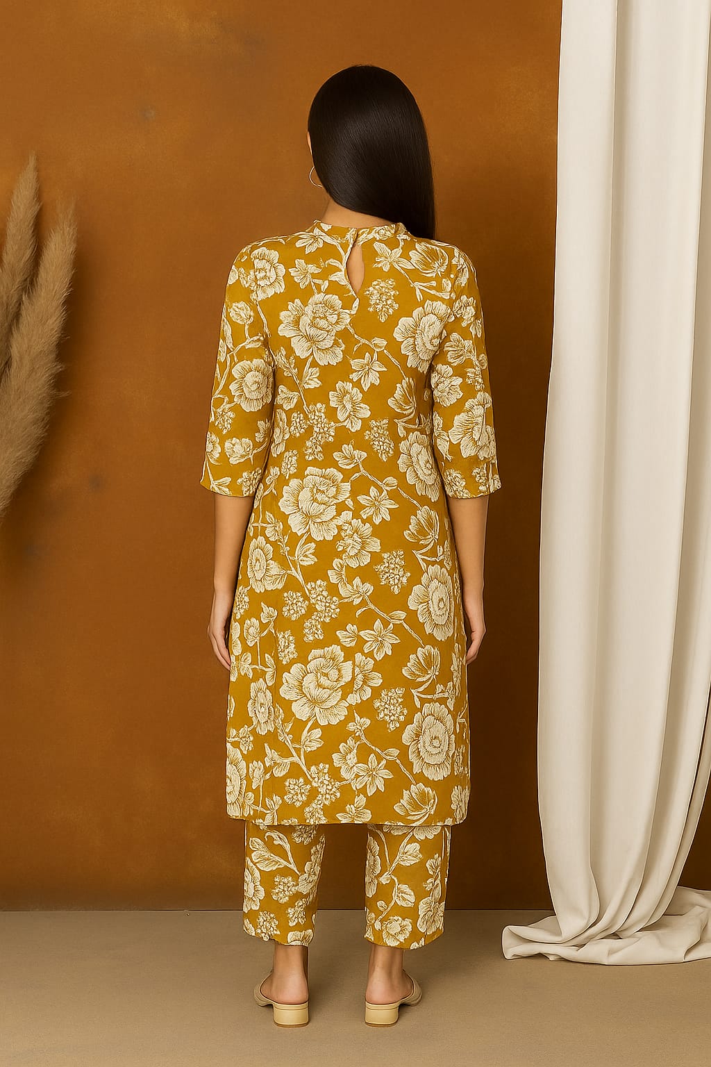 D.Gokuldas NX - DARK MUSTARD FLOWER CORD SET